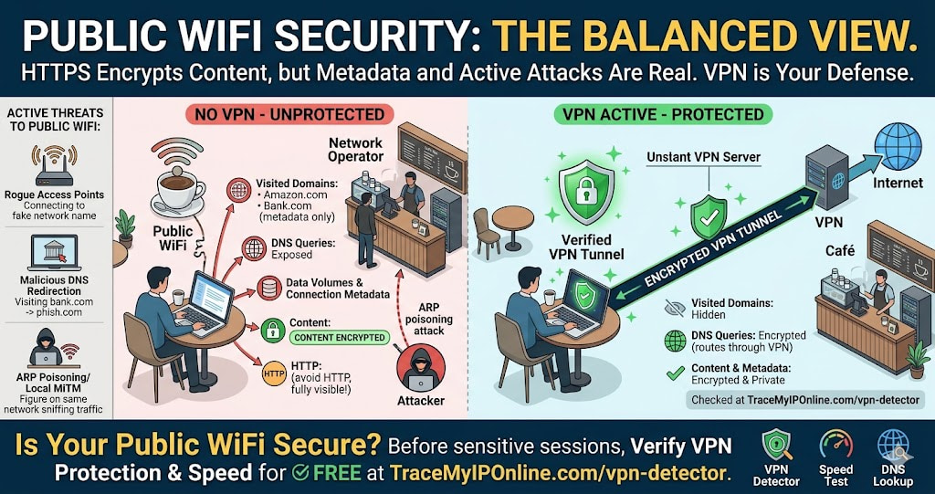 Public WiFi Security in 2026 — What Is Actually at Risk and What Is Not