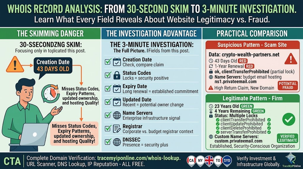 How to Read a Full WHOIS Record — Every Field Explained for Fraud Detection (2026)